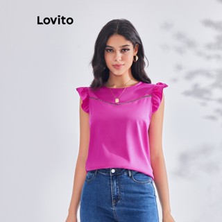 Lovito Blusa Elegante com Zíper Frontal e Detalhes de Babados para Mulheres LBE03074 (Rosa Choque)