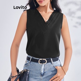 Lovito Blusa Elegante com Gola Contrastante para Mulheres LBE03125 (Preto)