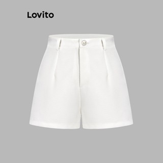 Lovito Elegante Liso Short Feminino com Botão L65ED069 (Branco)
