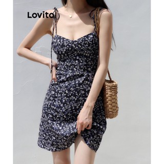 Vestidos com Amarração de Renda e Floral de Desenhos Animados Lovito Casual para Mulheres LNA17091 (Multi-Cor)