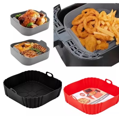 Forma Quadrada de Silicone Estilo Bandeja p/ Fritadeira Elétrica Air Fryer Antiaderente - Unyhome