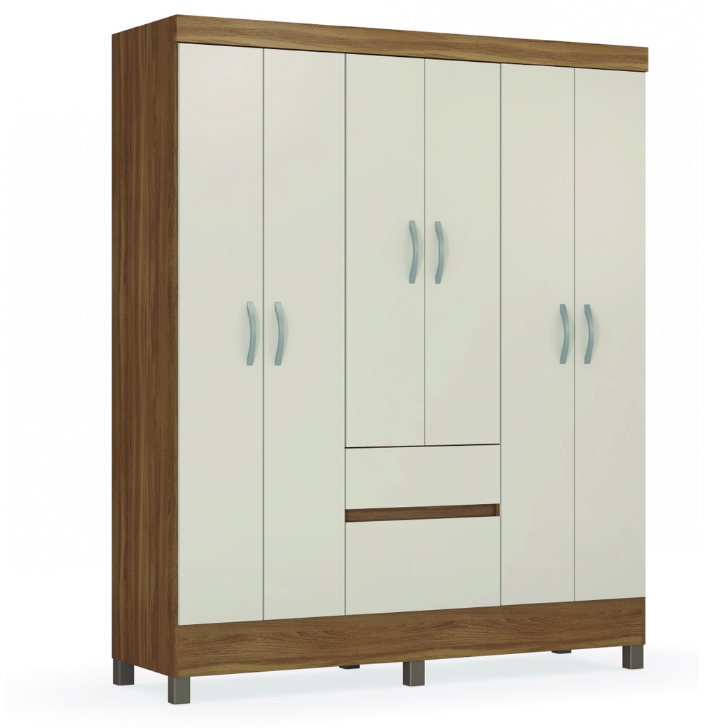 Guarda Roupas Casal 6 portas 2 Gavetas Flash  Amêndoa/Off White Demobile - Home & Living