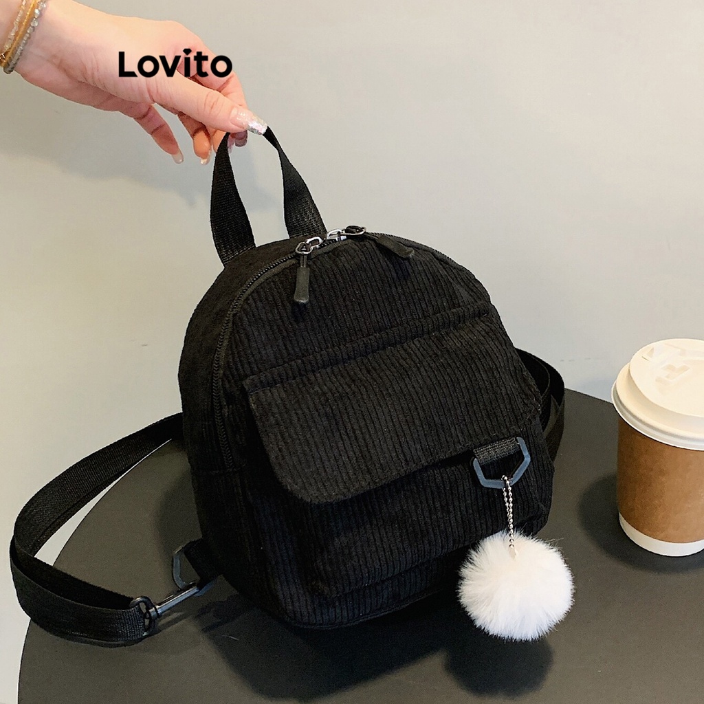 (Trendy) Lovito Mochila Formal Com Zíper Liso Mini Mochila De Veludo Cotelê Para Mulheres LFA09671 em Oferta na Shopee