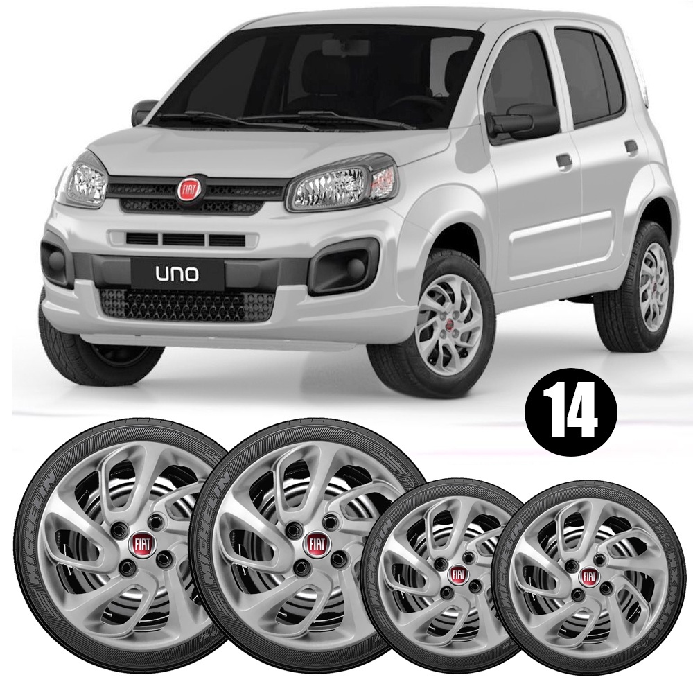 Kit 4 Carlota Compatível com Uno Attractive 2015 2016 Aro 14 Prata em Oferta na Shopee