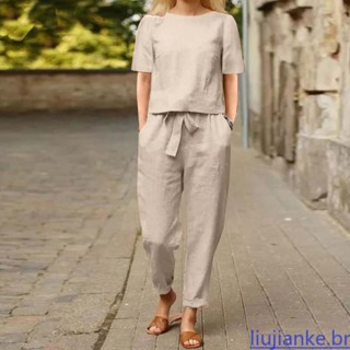 Terno de linho feminino Casual Outono Algodão 64129
