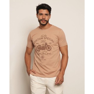 Camiseta Masculina Estampa Moto Manga Curta Marrom