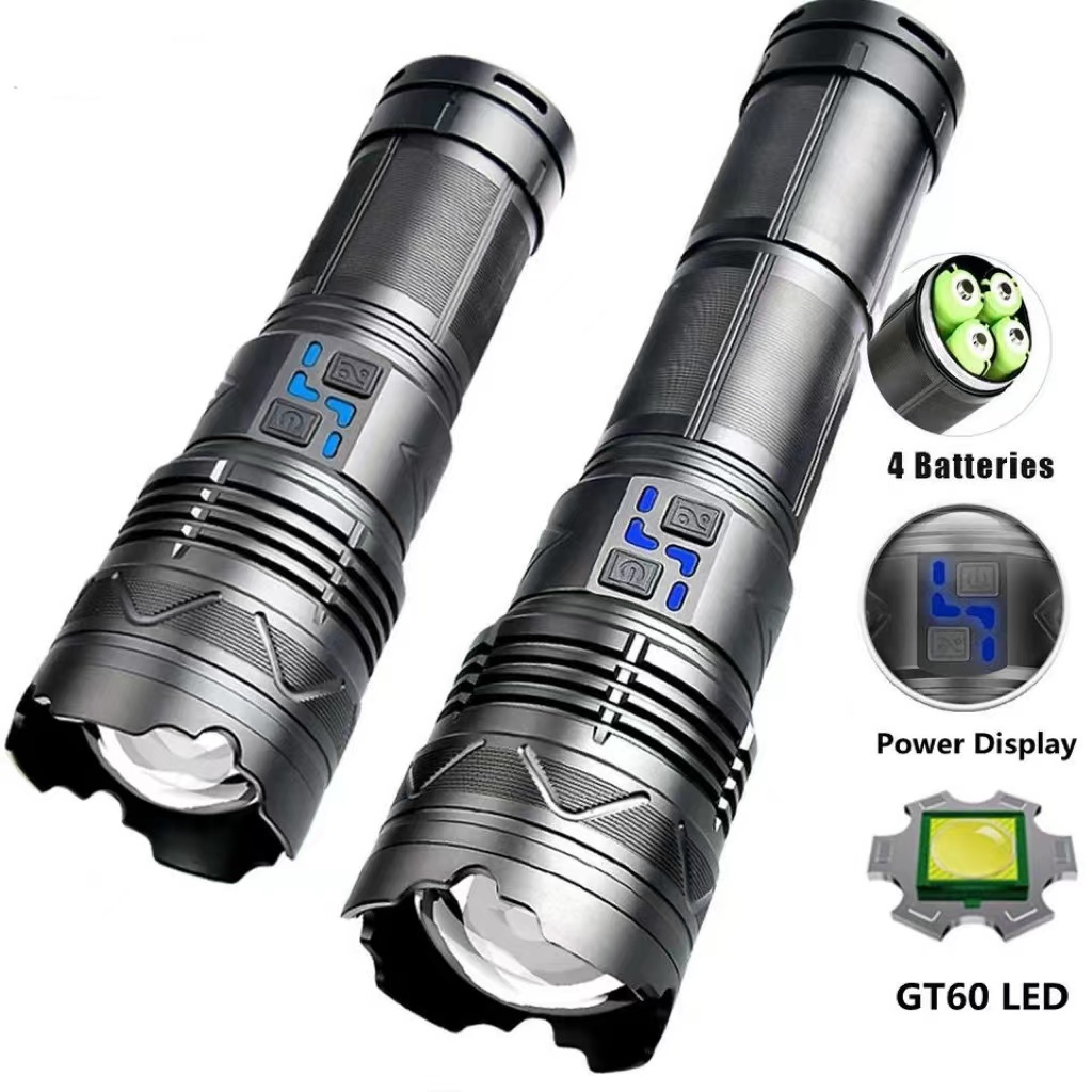 High Power LED Laser Lanterna tocha Super Brilhante LED Spotlight Longo Alcance Tocha Zoom Com Indicador De Bateria