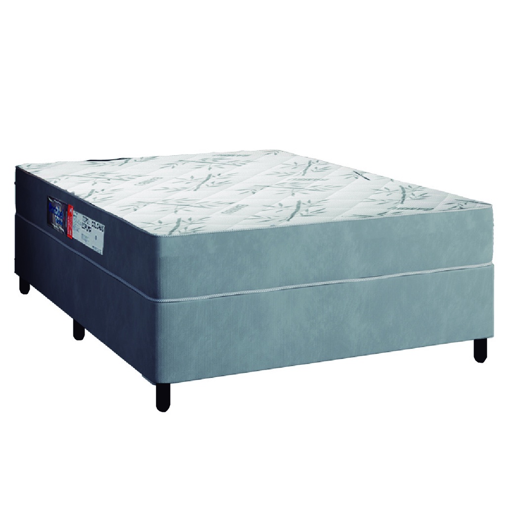 Cama Box Casal Colchão Espuma Egito 138x188x57cm Cinza / Branco Portobel - Suporta até 100kg por Pes - Home & Living