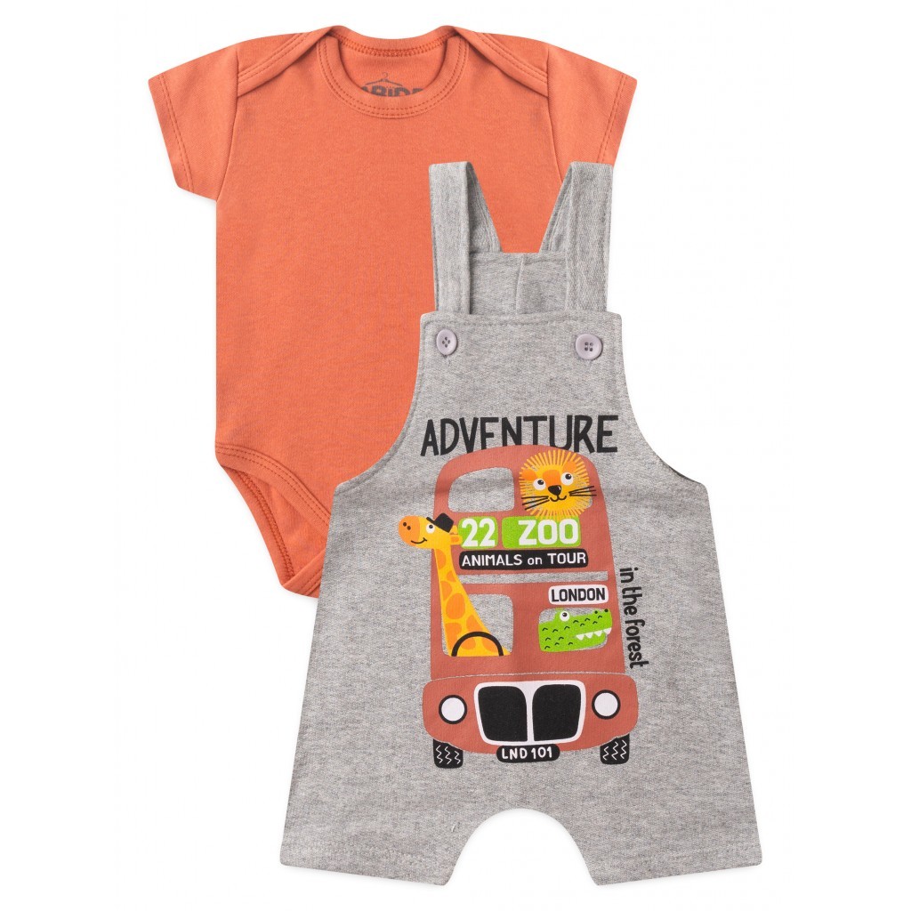 Conjunto Jardineira Bebê Menino Suedine Adventure