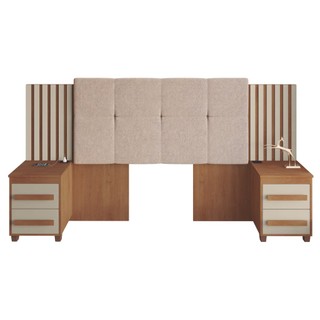 Cabeceira Casal Extensível com 2 Mesas de Apoio Ripado e Estofado Cinamomo/Off White Suíça RV Móveis em Oferta na Shopee