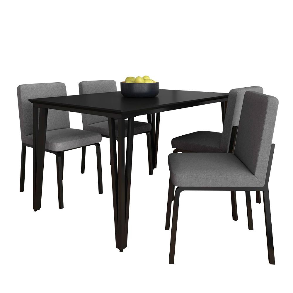 Mesa Com 4 Cadeiras Industrial 1,36 Denver Pt/pt/cz - Móveis Arapongas - Home & Living