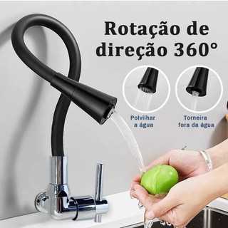 Torneira Parede Cozinha Gourmet Preta Flexivel 2 Jatos 1/4 de Volta Para Mesa Pia Bancada…
