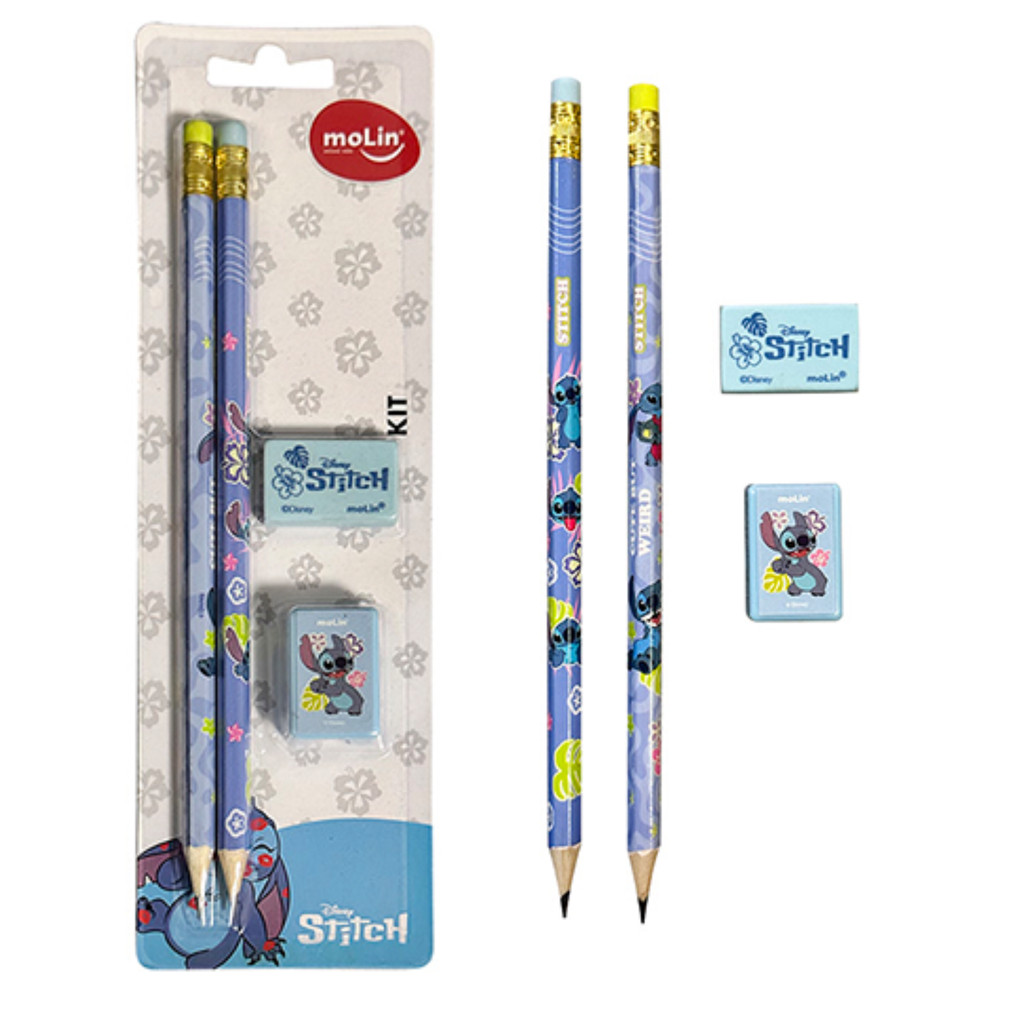 Kit Escolar Stitch 2 Lápis + Borracha + Apontador Molin em Oferta na Shopee