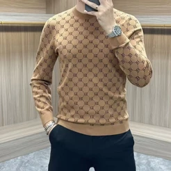 Outono inverno moletom masculino na moda Jacquard em torno do pescoço manga longa camiseta
