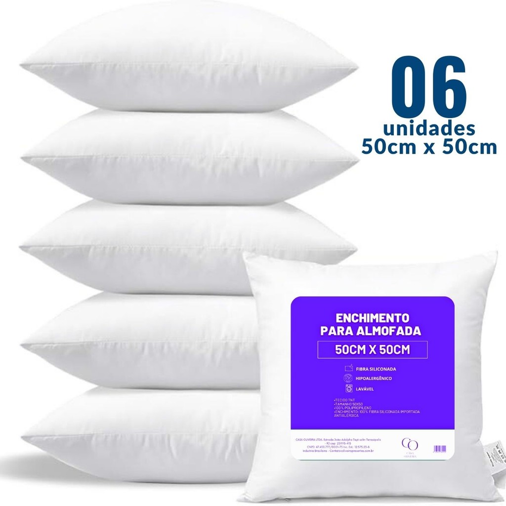 Kit 6 Enchimento 50cm x 50cm Grande Almofadas Para Sofá Fibra Siliconada Antialérgica Decoração Casa em Oferta na Shopee