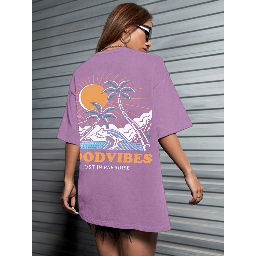 Blusa Aesthetic Estampa Good Vibes Flamingo Praia Sol Mar Oversized Unissex Plus Size Streetwear