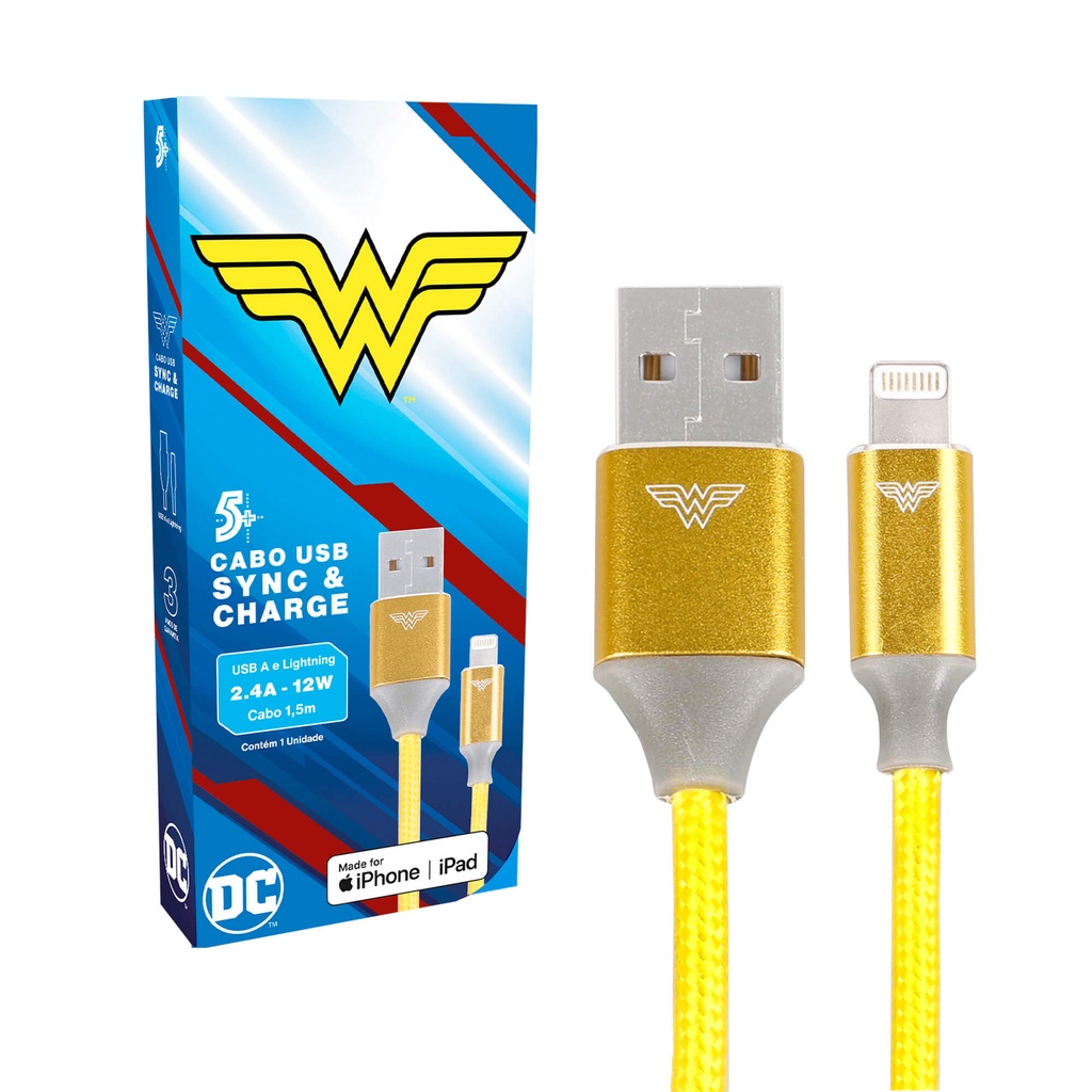 Cabo Carregador Turbo Usb-C para Lightning - Wonder Woman