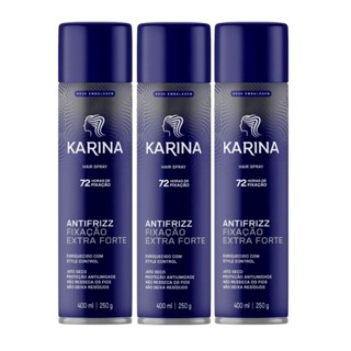 Karina Hair Spray Fixação Extra Forte Kit 3unidades de 400ml