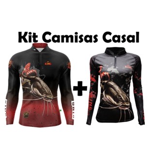 Kit de Camisa de Pesca Casal Masculina e Feminina King Pirarara com Proteção Solar