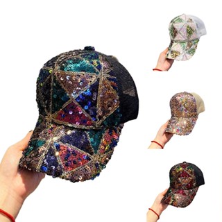 [Lantejoulas De Beisebol Brilhantes E Boné De Malha Respirável Casual Sun Hat