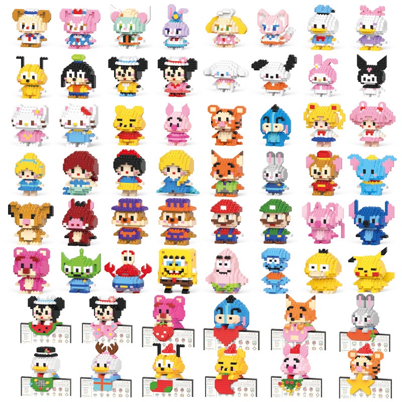 50 styles Nano Blocos Cartoon Boneco De Construção Pooh Bear SpongeBob SquarePant Puzzle Kids Brinquedos Presentes