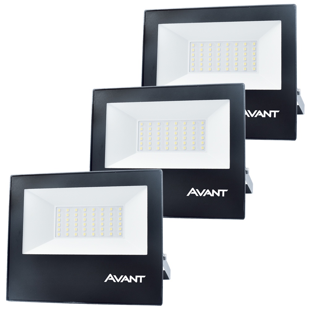 3 Refletor Led Slim50 Luz Branco Frio 6500k Bivolt 50w Prova de Água Avant - Home & Living