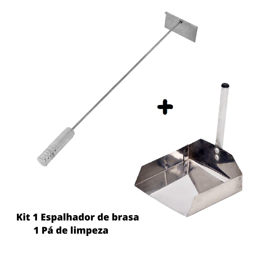 Kit Espalhador De Brasa Inox + Pá de Limpeza de Churrasqueira em Inox Qualidade Premium em Oferta na Shopee