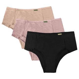 Kit 3 Calcinha Modal Básica Cavada Cintura Média Conforto Macio Love Secret
