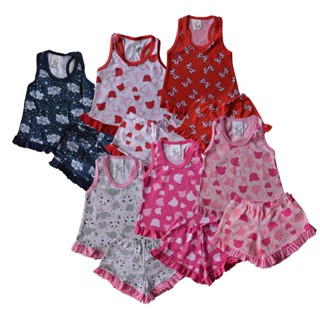 KIT 6 Peça Conjunto Baby Doll Estampado - Pijama Juvenil 1-16 Anos - Short e Regata Noite Quente em Oferta na Shopee
