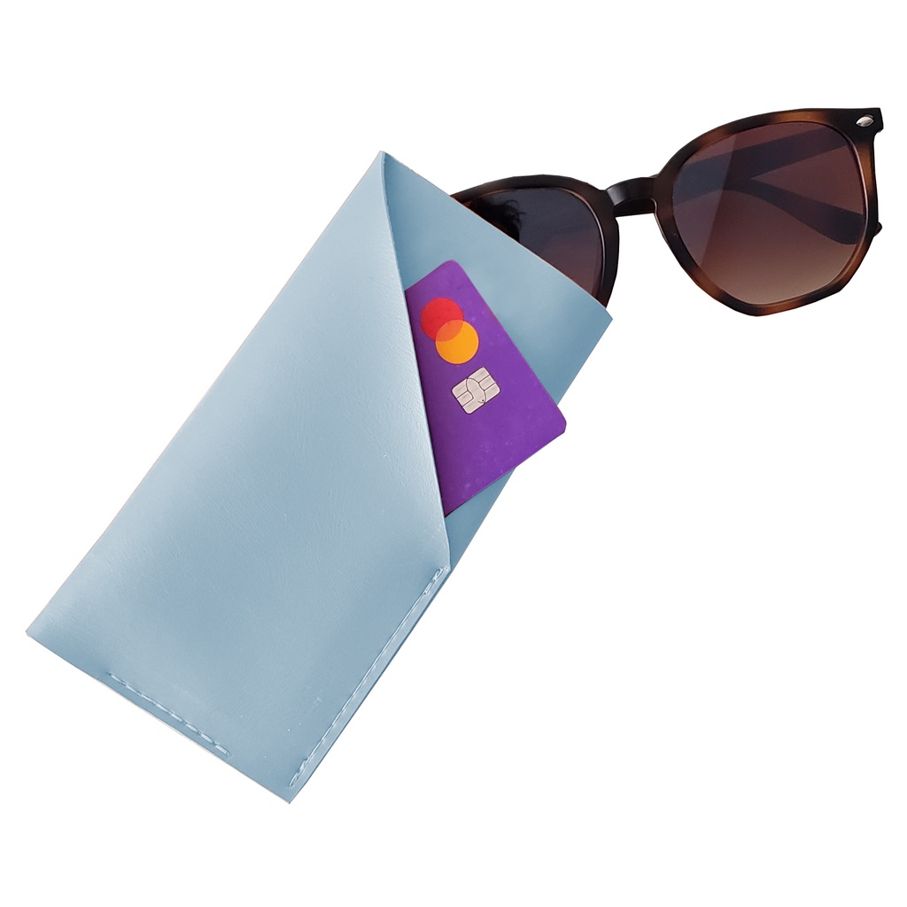 Porta Óculos de Sol Estojo Cartão em Couro Azul Bebê