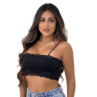 Top Faixa Alcinha Rendado Sem Bojo Cropped Tomara Que Caia Verão Carnaval