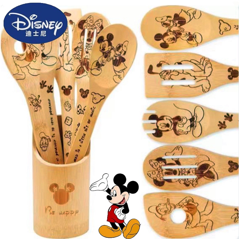 5 Pçs/set Anime Mickey Mouse Espátula Kawaii Stitch De Madeira Dos Desenhos Animados Toy Story Winnie The Pooh Supriment