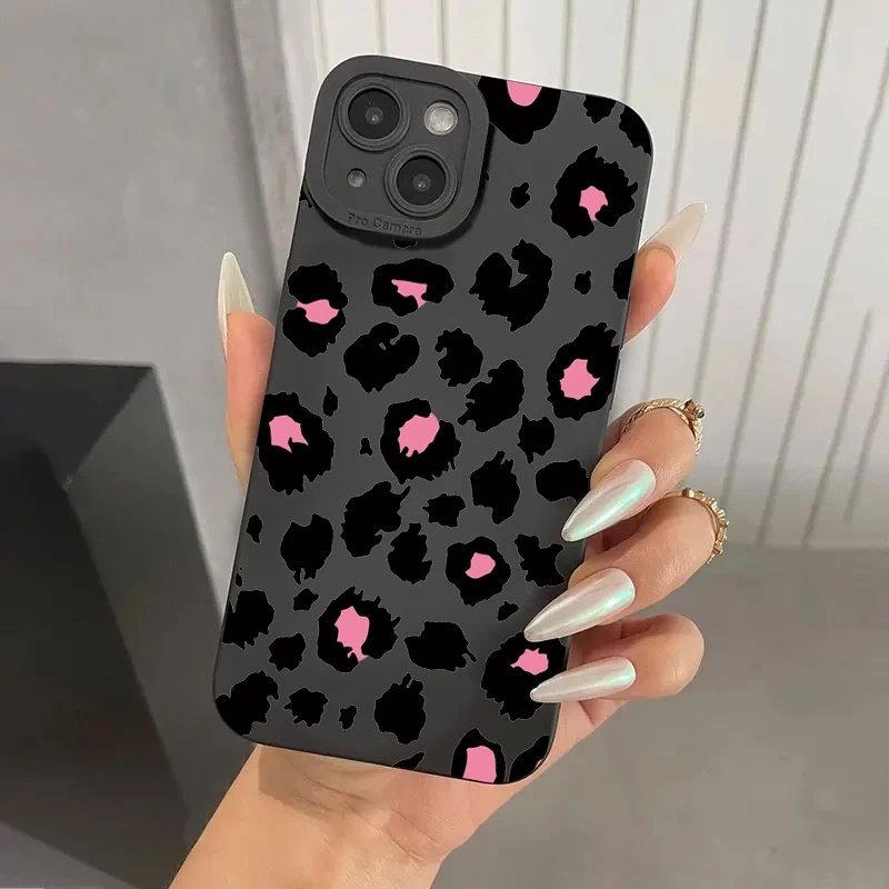 Desenho Leopardo Estilo Capa Padrão Rosa Para iPhone 11 12 13 14 15 Pro Max XS X XR 7 8 Plus SE 2020 De Silicone Fosco À Prova De Choque