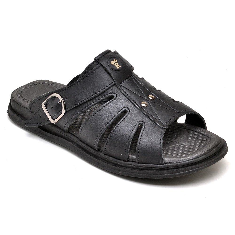 Sandalia Chinela Masculina Confort Anatomica Couro Preta