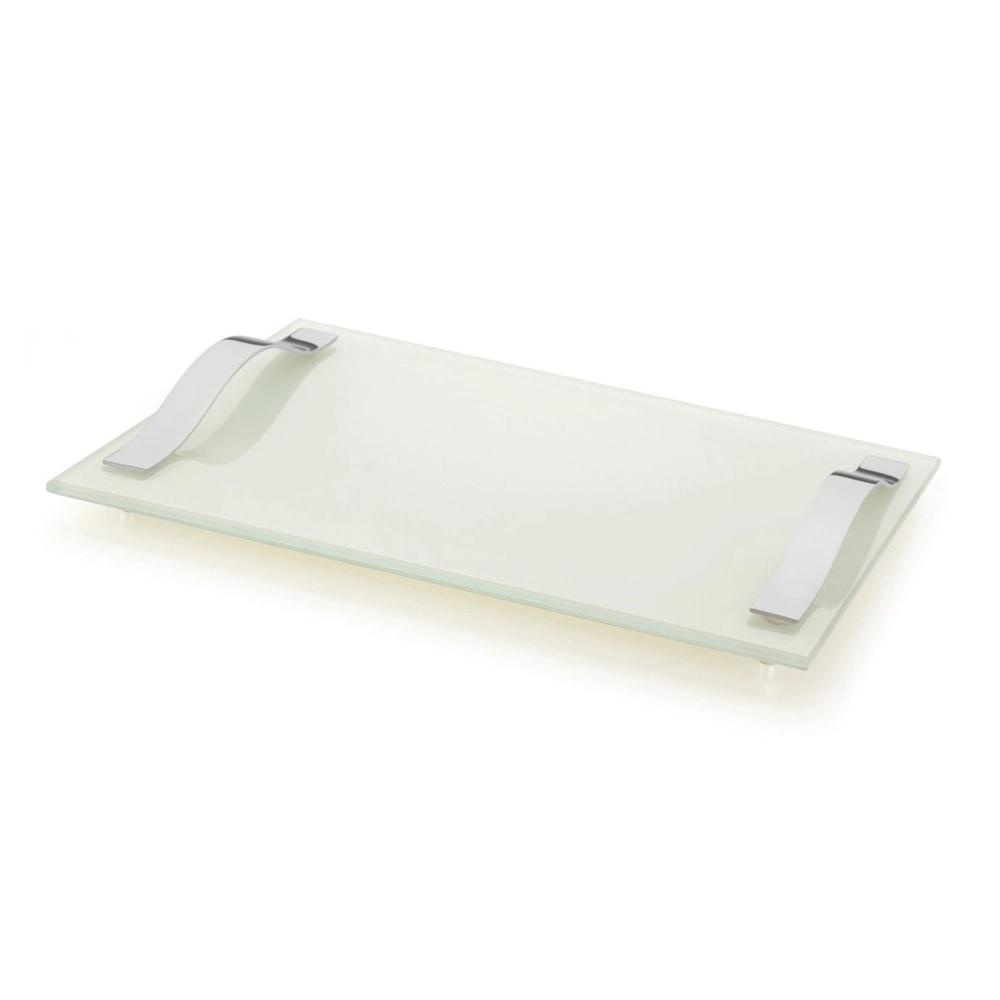 Bandeja Aparador De Vidro Branco Multiuso Bar Bebidas 30x25 Decorativa Organizadora Casa Cozinha