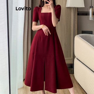 Lovito Elegante Vestido Feminino de Festa Liso com Fenda LNE27028 (Multicolorido)