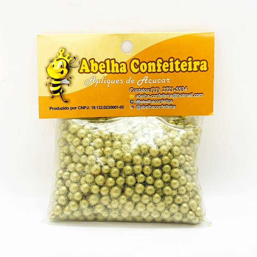 Mini Confeito - Pérola Dourada M - 60 gramas - Abelha Confeiteira - Rizzo - Home & Living