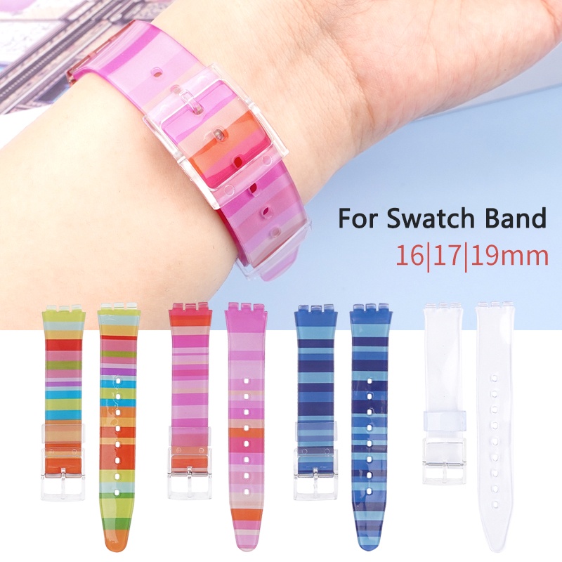 Bracelete De Silicone Cor Arco-Íris Para Relógio Swatch Watch Band 16mm 17mm 19mm De Pulso Mulher Homem Pulseira De Substituição Borracha À Prova D'água Relógios Acessórios