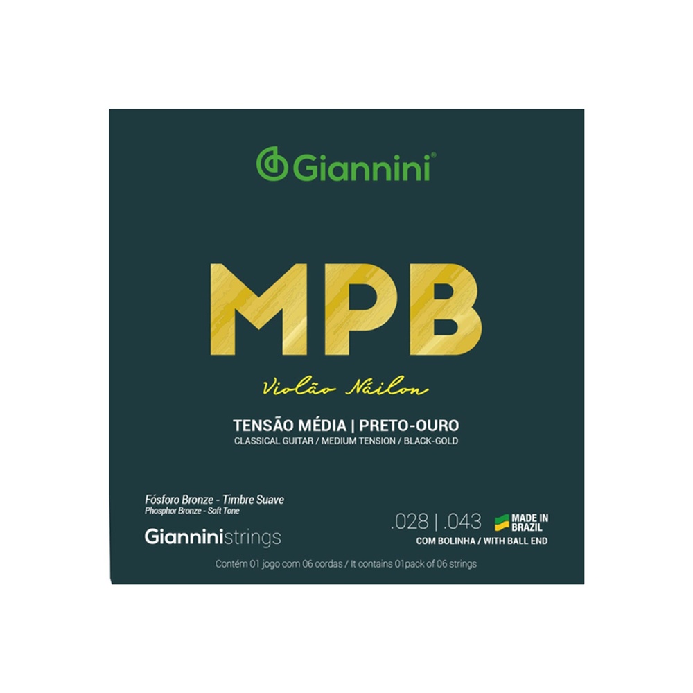 ENCORDOAMENTO GIANNINI VIOLÃO GENWBG PRETO OURO C/BOLINHA