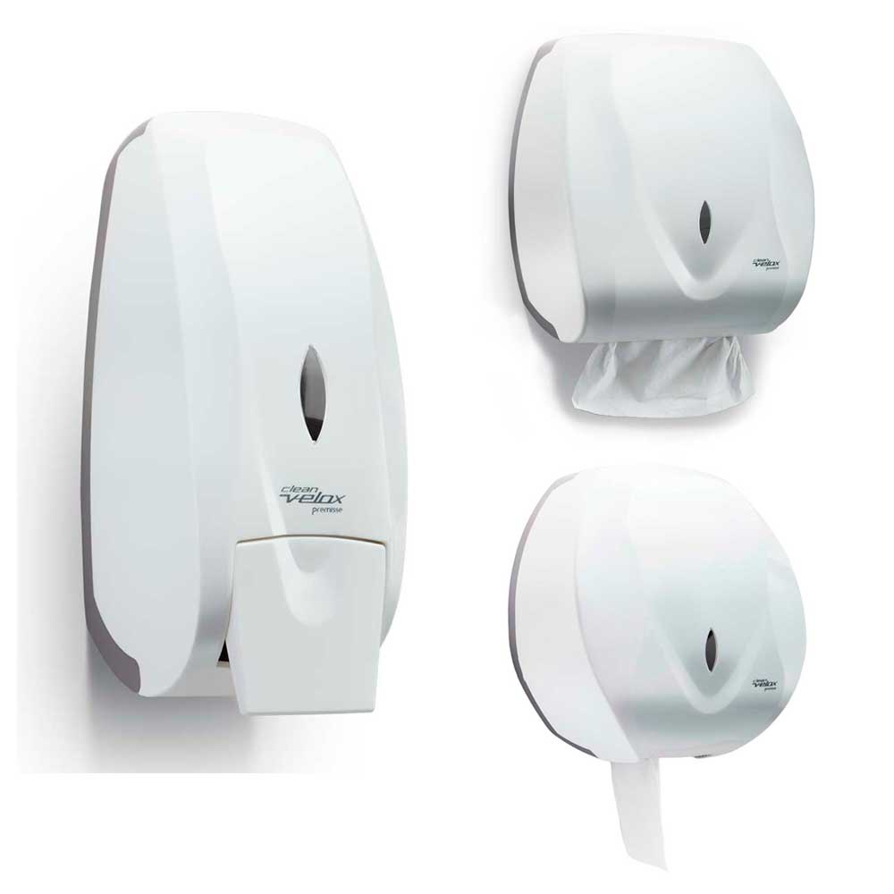 Jogo 1 Dispenser Porta Sabonete líquido álcool gel + 1 Toalheiro papel toalha + 1 porta papel higiênico Rolão Velox Branco Banheiro Shopping