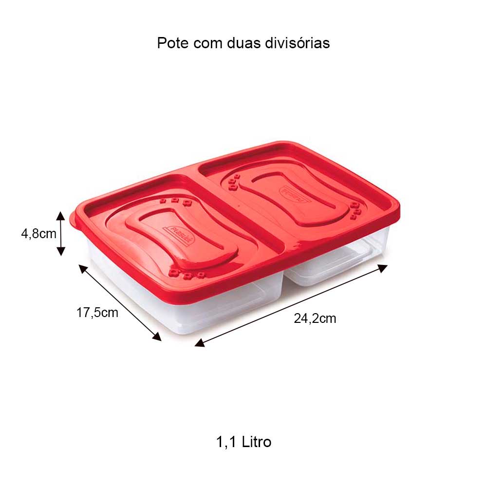 Pote com divisória e tampa porta frios marmita vasilha comida fit frutas lanche papinha legumes plástico Plasútil