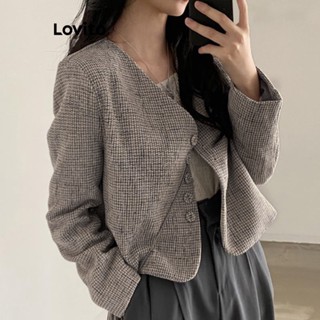 Lovito Casual Casaco Feminino Liso com Botão Frontal LNE29369 (Cinza)