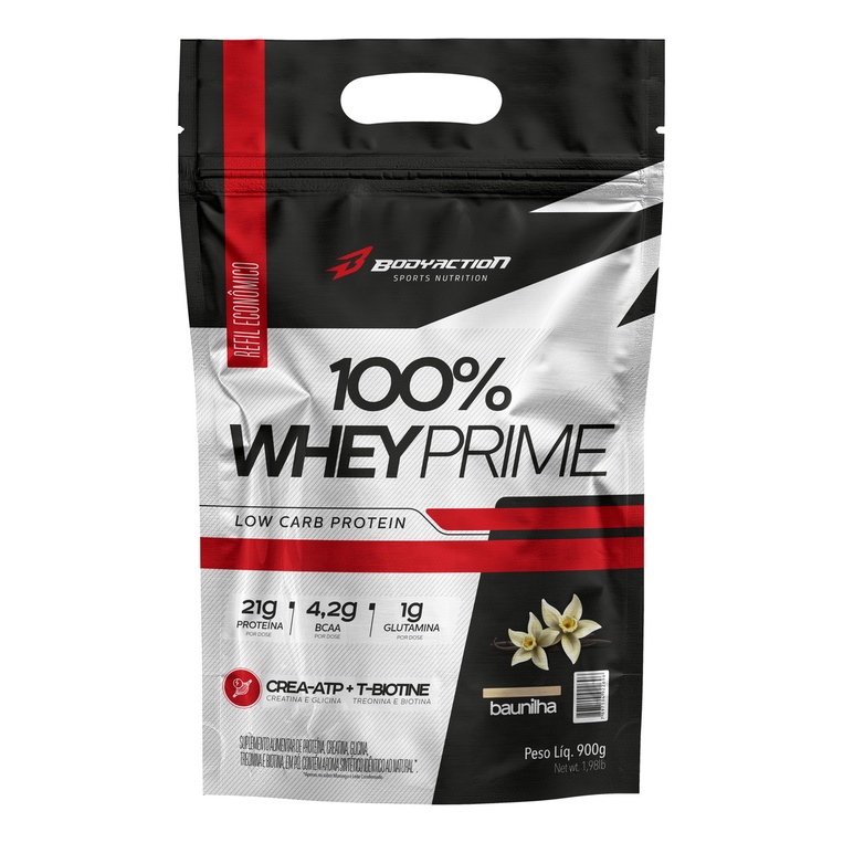 100% Whey Protein Concentrado Prime Com Creatina Refil 900g Bodyaction em Oferta na Shopee