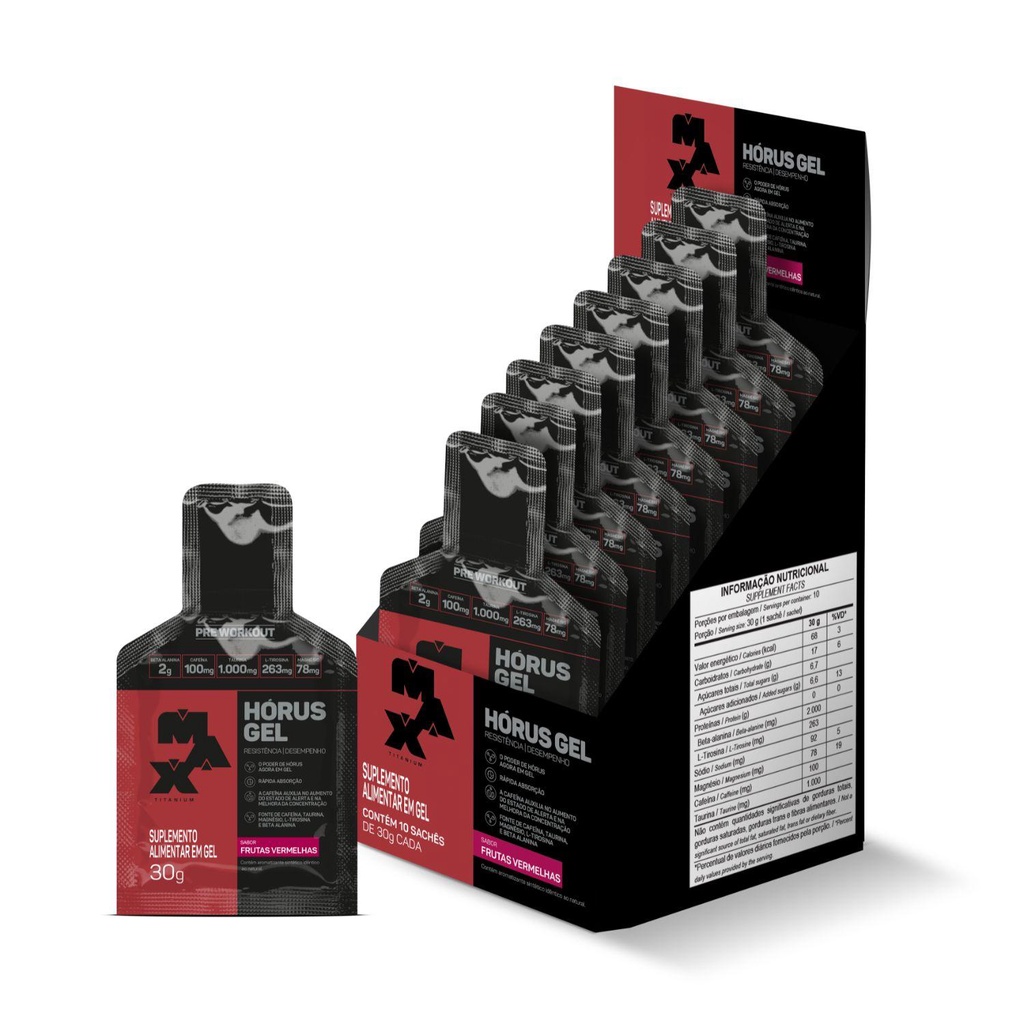 Pré-Treino Hórus em Gel Display com 10 Unidades Frutas Vermelhas - Max Titanium em Oferta na Shopee