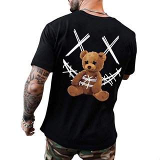 Camiseta Oversized 100% Algodão Premium 30.1 Estampada Camisa Masculina Urso costas
