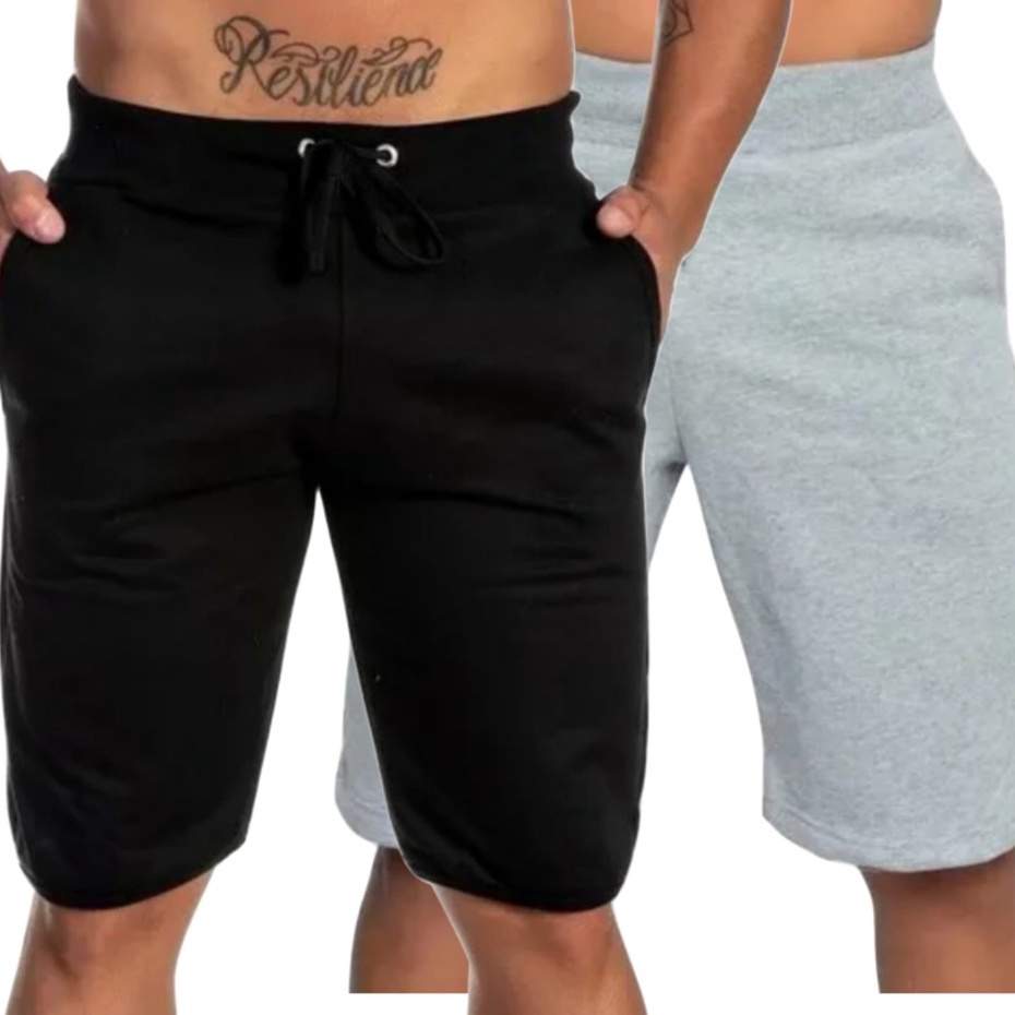 KIT 2 Bermuda De Moletinho Reforçado Masculino Flanelado Para Esportes e Lazer.