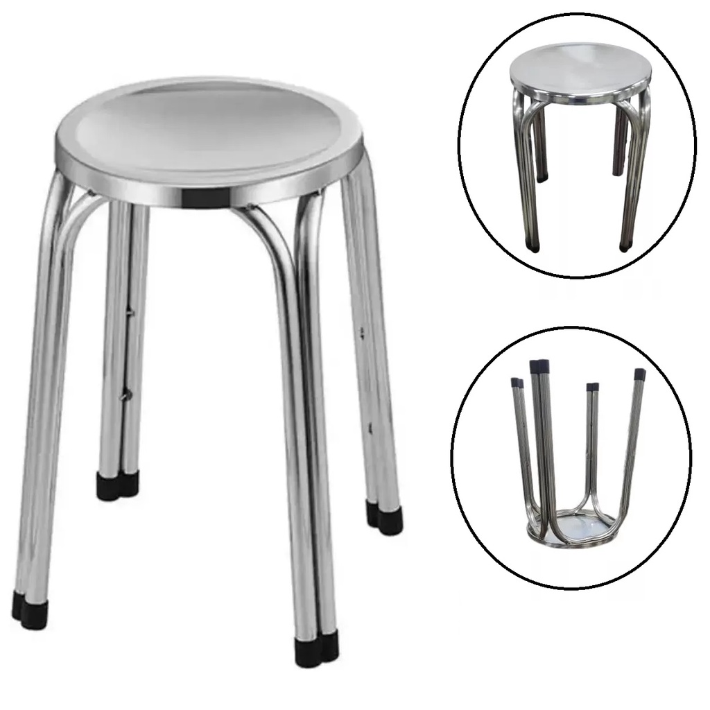 Banqueta em Aço Inox Banco Mocho pra Hospital Clinicas 47cm