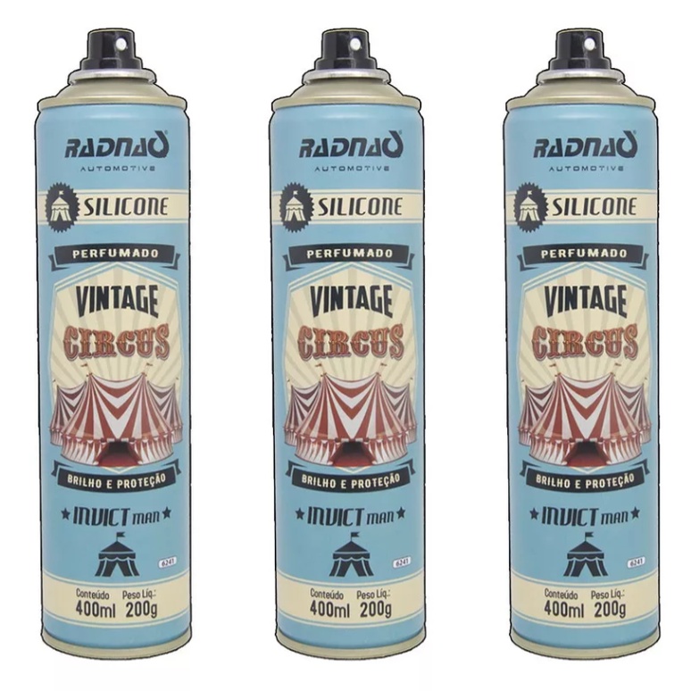 KIT C/ 3 Silicone Spray Perfumado AutomotivO Vintage Circus Invict Man RADNAQ