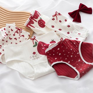 FARDLY Morango Roupa Interior das Mulheres Puro Algodão Médio Cintura Calcinha Para As Mulheres Calças Triangular Amor Vermelho Lingerie FKLD