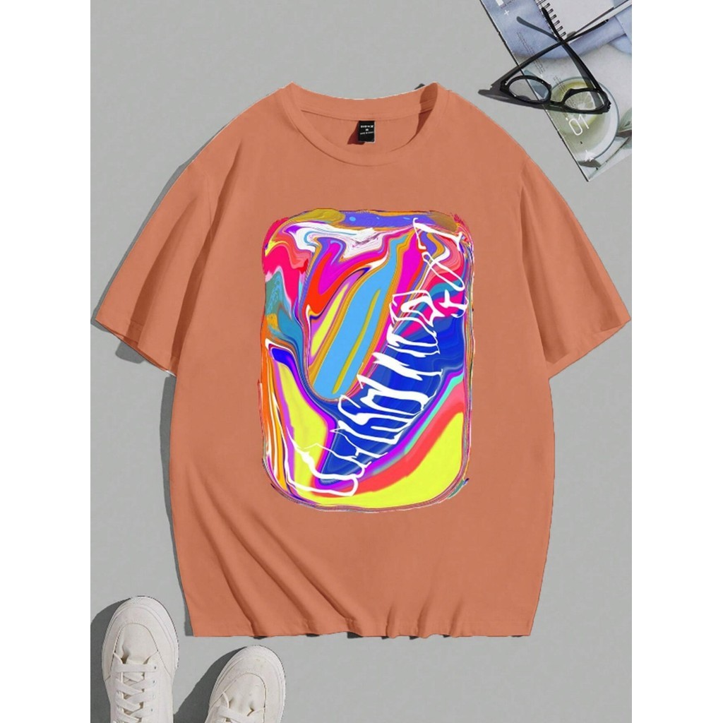 Camiseta Oversized Unissex Tecido Confortável Manga Curta Verão Estampada Desenho Colorido Blusa